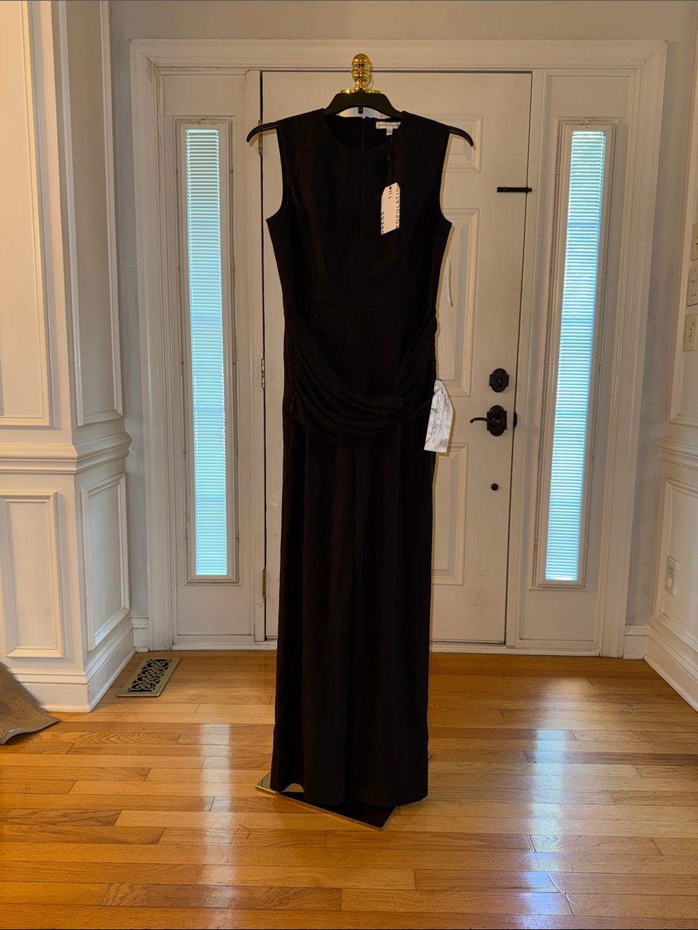 Dress the Population Black Sleeveless Draped-Waist Jumpsuit